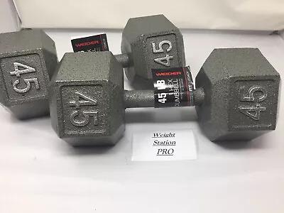 2 NEW Weider Cast Iron Hex 45 Lb Dumbbell Set | Knurled Grip | 90LB FAST SHIP • $149