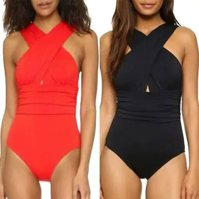 $21.99 • Buy Women Monokini Bikini Swimming Costume Plain Tummy Control Swimsuit Swimwear New