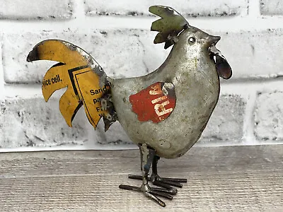 Rustic Small 6  Tall Repurposed Scrap Metal Rooster Chicken Statue Home Garden • $26.99