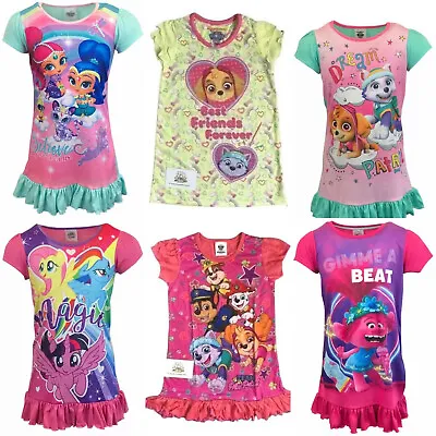 Girls Nighty Nightdress Pjs Pyjama Nightie Nightwear Short Sleeve Character Kids • £4.94
