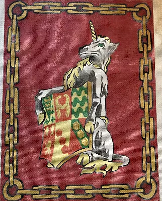 Vintage Tapestry Bazaar Medieval Dragon Dog Unicorn Crest Needlepoint Canvas • $40