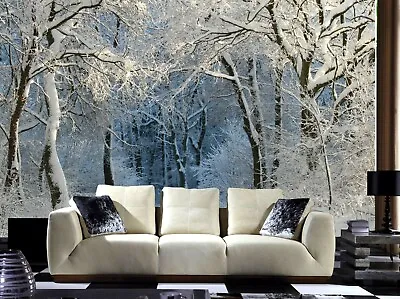 White Snow Winter Trees Forest Photo Wallpaper Mural Room Poster Decoration • £49.99