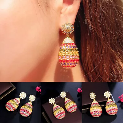 Indian Bollywood Crystal Zircon Drop Dangle Earrings Statement Jewelry Accessory • $23.98