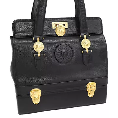 Auth GIANNI VERSACE Sunburst Two-tier Vanity Hand Bag Hand Bag Leather S4f10 • $924.70