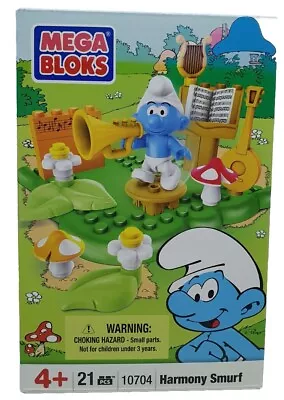 Smurf 2010 Mega Bloks 10704 Harmony Smurf Boxed NIB Peyo Smurfs Music Faded Box • $16.09