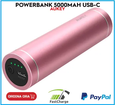 £26.27 • Buy AUKEY Power Bank 5000 MAH USB C Reload Fast Charger Portable Rapid Pink