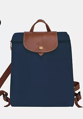 NWT Longchamp Le Pliage Nylon Foldable TRAVEL Backpack Navy • $120