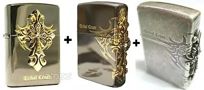 Zippo Lighter Tribal Cross Genuine Windproof Free Shipping 6 Flint Set Free Gift • £66.34