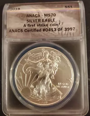 2019 Anacs Mint State Ms70 Fs Silver Eagle Eagle Constitution Label Anacs Nite • $36