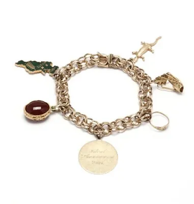 Vintage 14K Gold Charm Bracelet W/ 6 Charms (35.86 Grams) Including Hardstones • $1995