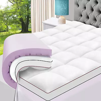 Memory Foam Mattress Topper Queen Dual Layer 4 Inch Cooling Topper 2 Inch Memo • $134.34