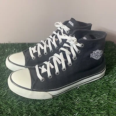 Harley Davidson Sneaker Mens Size 10 Black High Top Canvas Upper Lace Up Shoe • $44.99