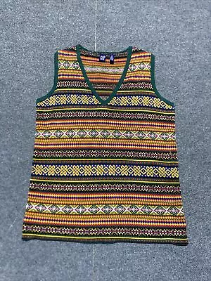 Vintage GAP Sweater Vest Men’s Medium Multi-Pattern V-Neck Retro Grandpacore 90s • $31.99