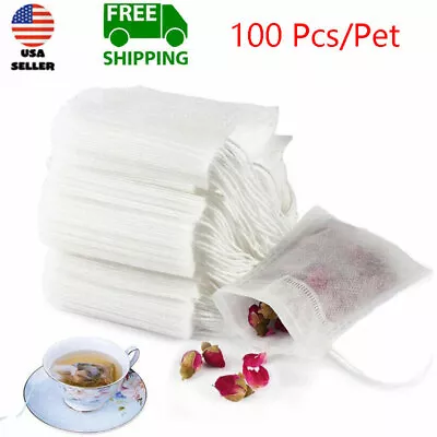 $6.19 • Buy Disposable TeaBag Drawstring Flip Empty Teabag Herb Loose Tea Filter 100 Pcs