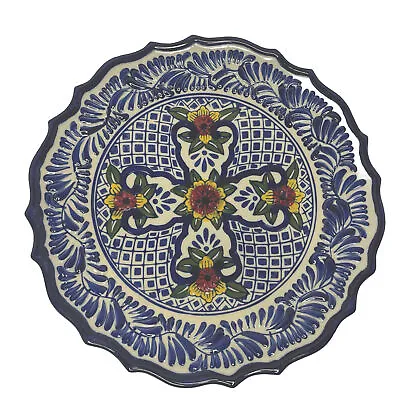 Hand Painted Expressions Mexican Platter 11 Inch Blue Floral Glazed • $47.99