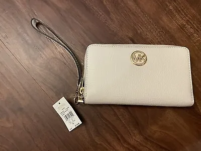 Michael Kors Fulton Large Flat Multifunction Leather Phone Case Wristlet Creme • $65