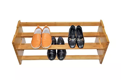 $19.50 • Buy Luxury Stackable Bamboo Shoe Rack 1T/2T/3T Solid BambooWood Fashionable Durable 