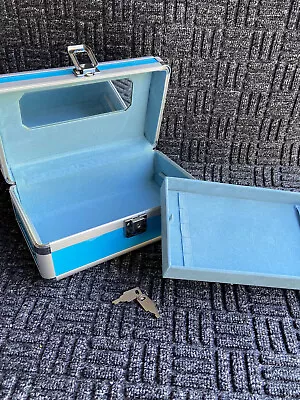 New BLUE _Aluminum Makeup Train Case Travel Cosmetic Organizer Case Jewelry Box • $18.58
