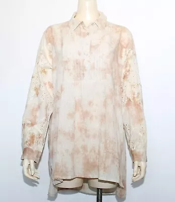 NWT Layerz Clothing Beige Cotton Blend Peasant Tunic Lace Long Sleeve Size XL • £22.36