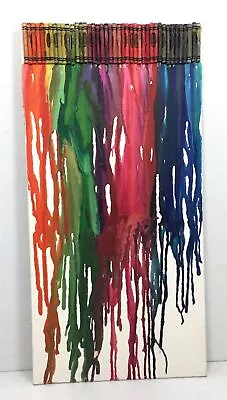 Contemporary Mixed Media Painting Melted Crayons On Canvas Abstract Unsigned • $49.99