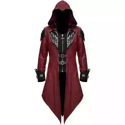 FunParrot Men's Steampunk Tailcoat Jacket Gothic Coat Costume - Maroon/Black XL • $19.95