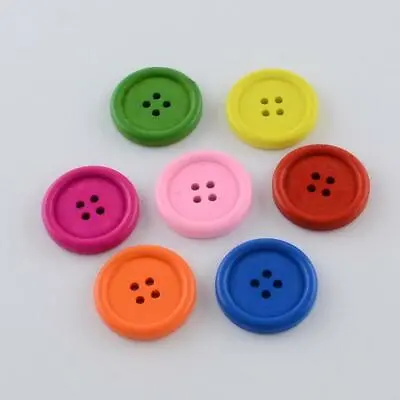 Large Mixed Color Wooden Buttons - 25mm (1 Inch) -  Multi Colored Mixed Buttons  • $3.79