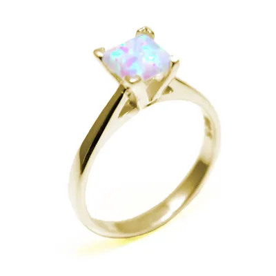 $460.85 • Buy Engagement Ring Princess Cut Unicorn Tear Opal Solitaire 9ct Gold 210