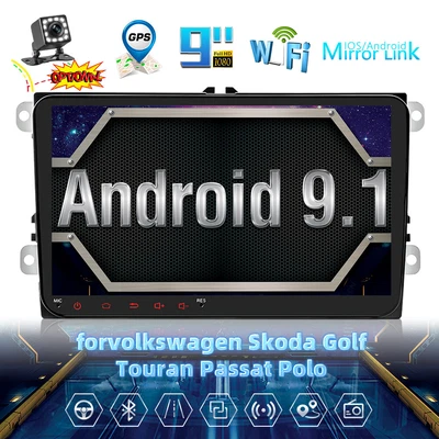$154.52 • Buy 9'' For VW GOLF POLO Android 9.1 2Din Car Stereo Radio GPS WIFI FM MP5 + Camera