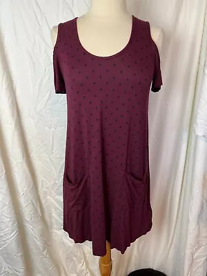 Va Va By Joy Han Polka Dot Maroon Black Shirt Dress XS Pockets • $13