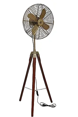 Brass Antique Vintage Style Tripod Fan With Stand Nautical Floor Fan Home Decor • $368.49