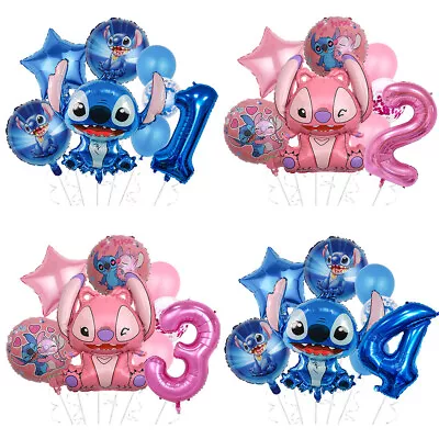 6pcs Lilo & Stitch Kids Birthday Party Decors Star Age Number Foil Balloons • £9.99