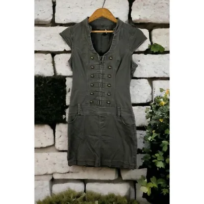 Steampunk Fitted Utilitarian Dress Vtg Olive Green 90s Punk Grunge Utility Y2K • $34.99