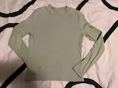 Monki Light Green Sage Long Sleeve Top Size 14 Ribbed Tshirt • $3.78