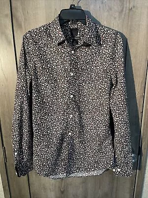 H&M Button Up Shirt Womens Small Blue Floral Print Cotton Long Sleeve Casual • $10