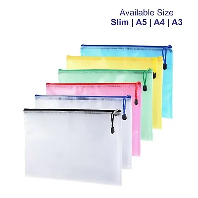 A3/A4/A5/Slim Plastic Zip File Bag Folder Waterproof Pocket Document Protective • £2.35