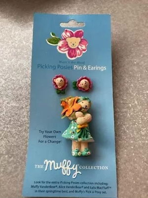 Muffy Collection  Mum's The Word   Picking Posies Pin And Earrings NIP Bear • $2.75