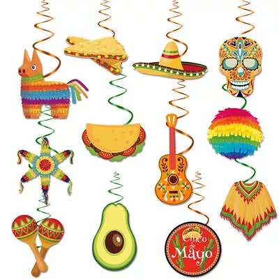 12 X Mexican Fiesta Hanging Swirl Kit Mexican Fiesta Cinco De Mayo Party Decor • £10.89