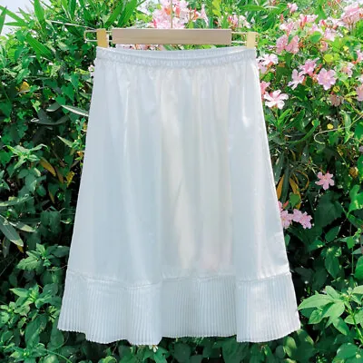 Women Half Waist Slip Cotton Pleated Chiffon Trim A-Line Underskirt Petticoat • £17.35
