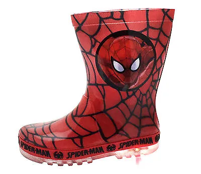 Marvel Spiderman Light Up Wellington Boots Super Hero Rain Wellies Boys Size • £16.95