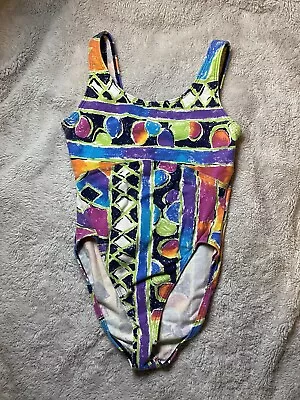 Vintage 80s 90s Leotard Geometric Neon Funky Workout Pilates Bodysuit Medium • $39.99