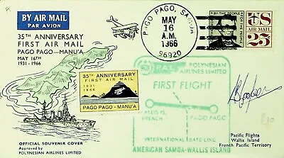 Sephil Usa 1966 Signed 35th Ann Samoa Pago Pago-manu'a Airmail Ffc To Wallis Is • $5.03