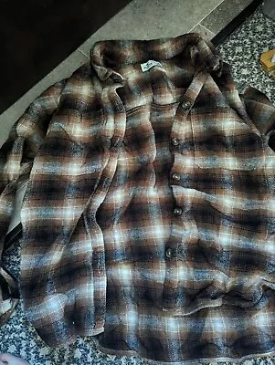 Hollister Shirt Womens Medium Soft Orange Brown Plaid Button Up Shacket Flannel • £4.81