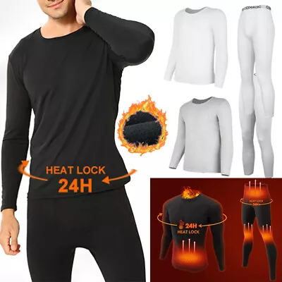 Mens Thermal Long Johns Top Bottom Underwear Trouser TShirt Set Full Long Sleeve • £11.99