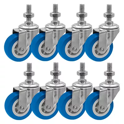 8 Pack 2 Inch Stem Caster Swivel Blue Polyurethane Caster Wheels • $21.99