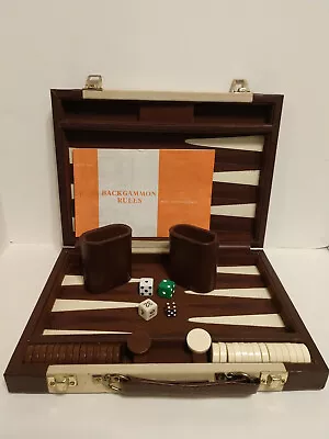Vtg Travel BACKGAMMON Set In Suede Leather Case ~ Tan & Brown Small 11  X 8  • $26.95