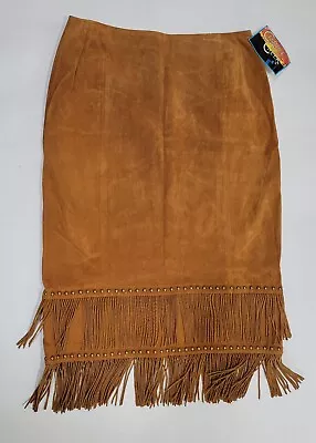Vintage Cripple Creek Brown Suede Fringe Skirt Boho Long XLarge Studded • $19