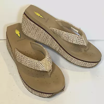 Volatile Woven Raffia Island Platform Wedge Thong Sandal Natural Women's 9 • $18