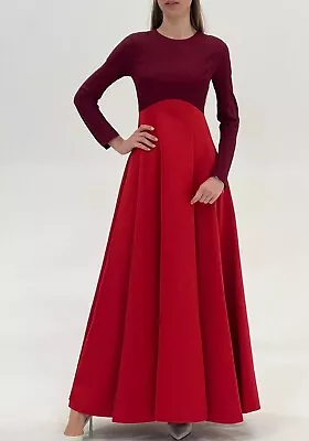 LAYEUR Designer Bell Gown Skater Maxi Evening Party Dress In Red Size XL UK 14 • £34.99