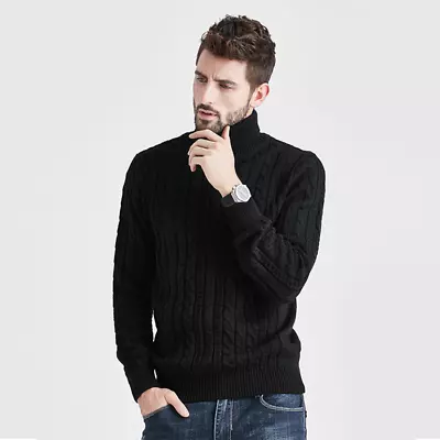 Casual Mens Turtleneck Sweater Twisted Knitted Pullover Long Sleeve Sweaters • $41.99