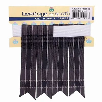 New Mens Hamilton Grey 100% Polyviscose Wool Kilt Hose Flashes With Garters • £14.95